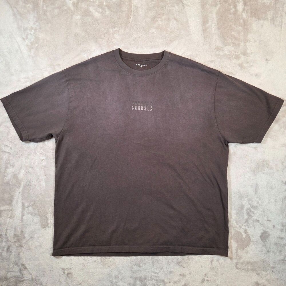 YoungLA YLA2949 T Shirt Men's Large Brown Oversized Tonal Logo Streetwear